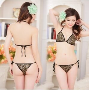 Hot Sale Tops Porn Club Sexy Lingerie Women Intimate Leopard Nylon Bra Dress Sets Halter Bikini